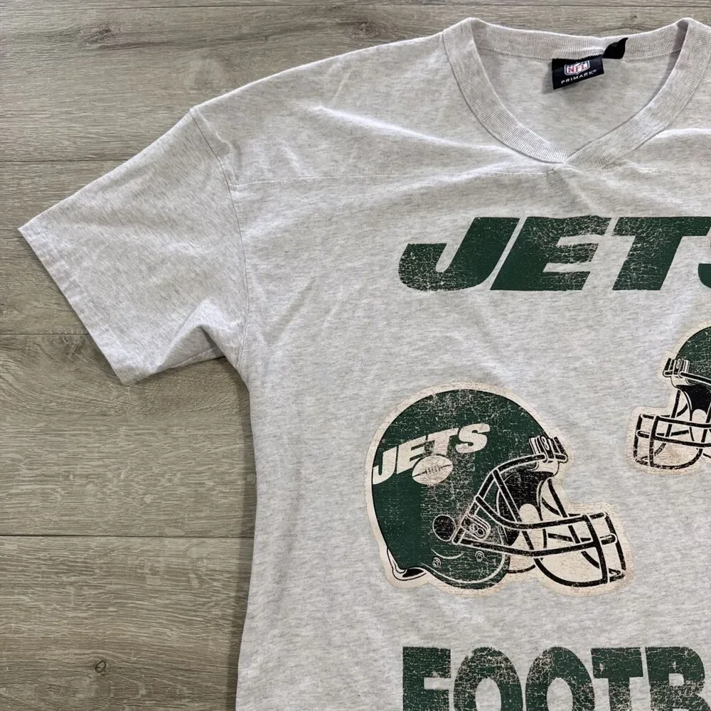 New York Jets Football Shirt Gray NFL Helmet Logo Men's Tee Medium